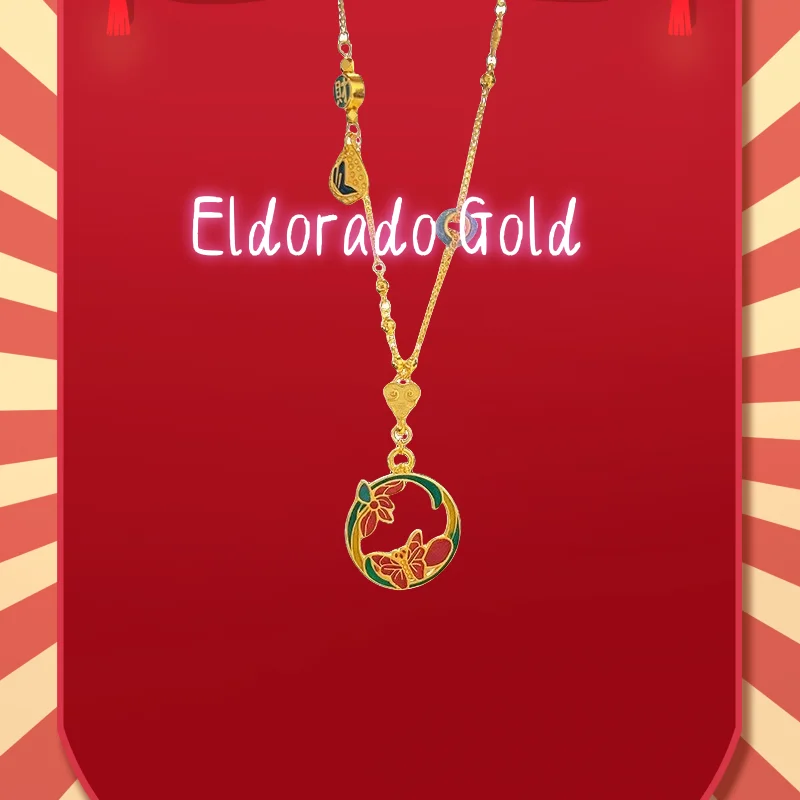 

9999 real glod high-temperature enamel flower butterfly pendant necklace design sense orchid butterfly collarbone cValentine's