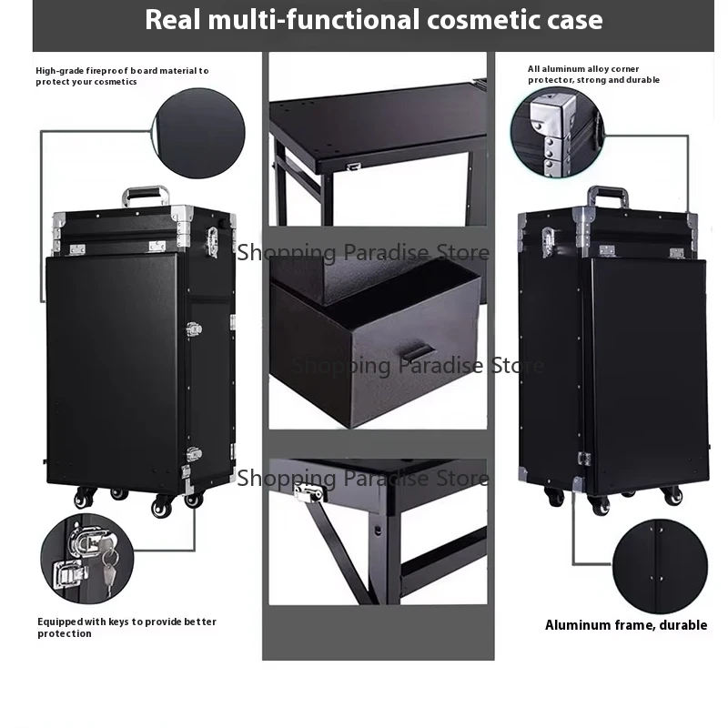Lockable Makeup Train Case Foldable Nail Desk Station Modern Manicure Table Salon Furniture Compact Travel Makeup Organizer