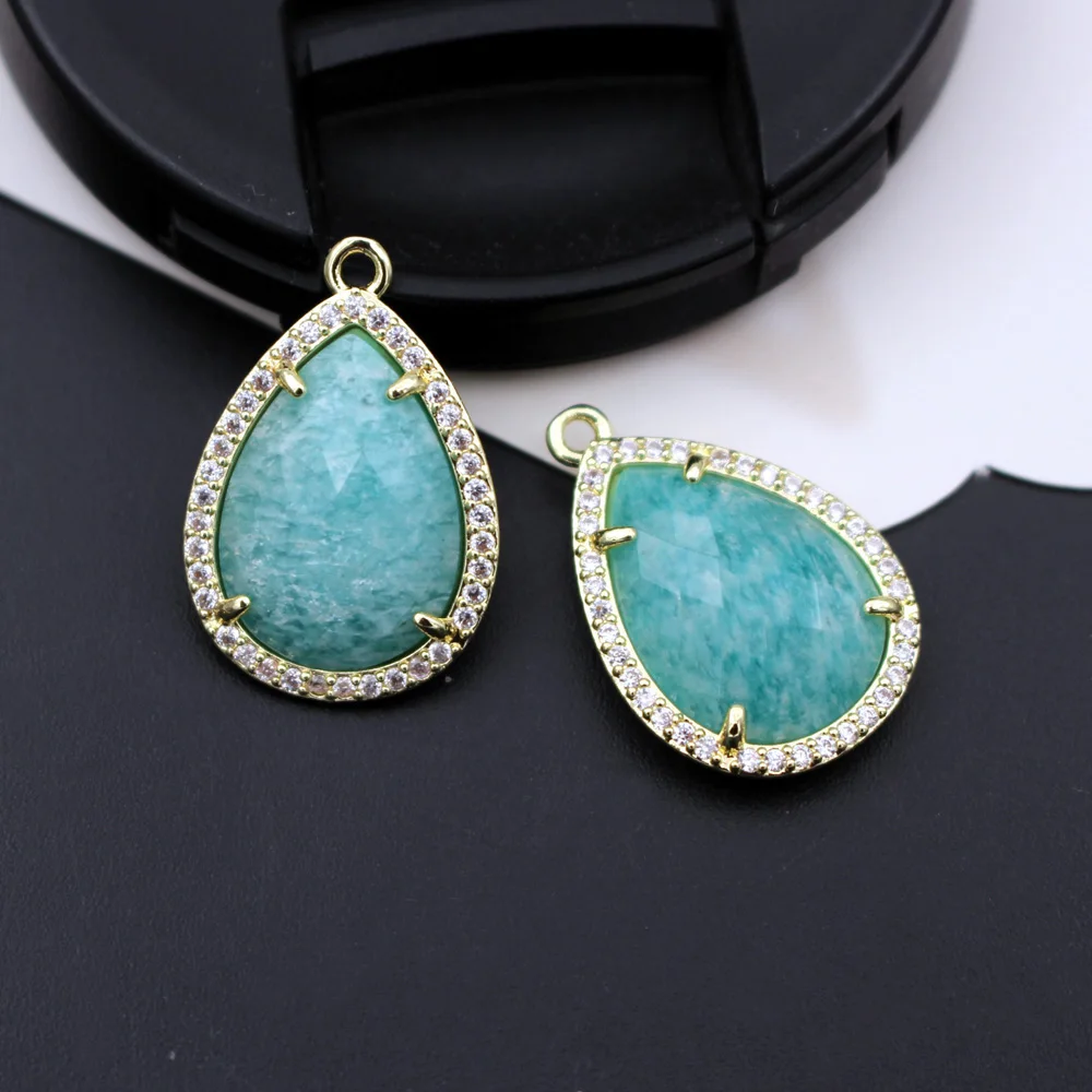 6pcs Teardrop Faceted Natural Amazonite Labradorite Stone CZ Drops Pendant Charms DIY for Women Earrings Necklace Making
