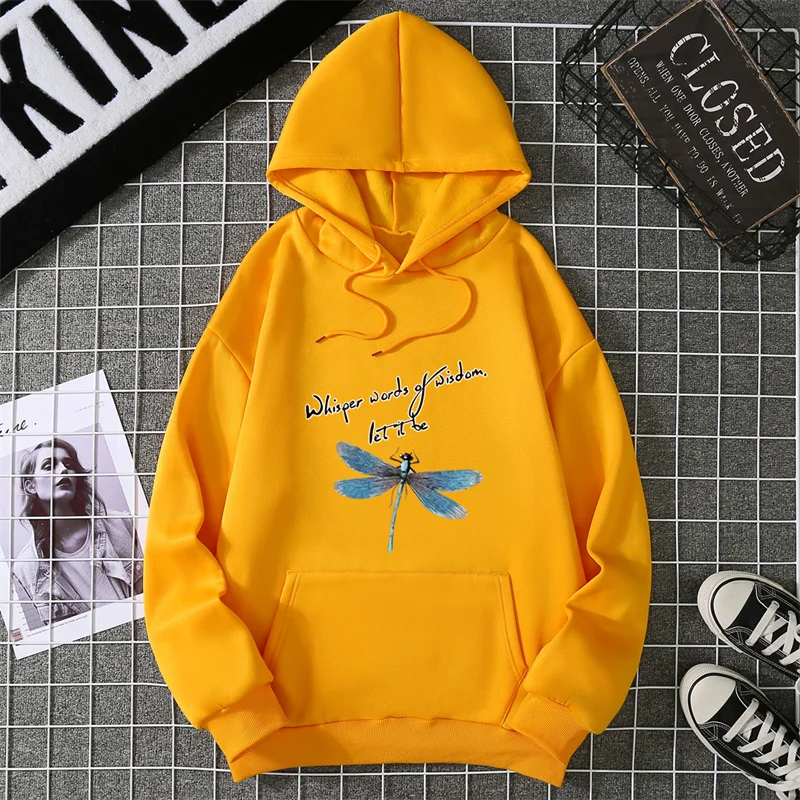 Cute Dragonfly Graphic Hooded Sweatshirt Cute Cartoon Long Sleeve Crew Neck Shirt Casual Every Day Tops Womens Clothing CYXX283