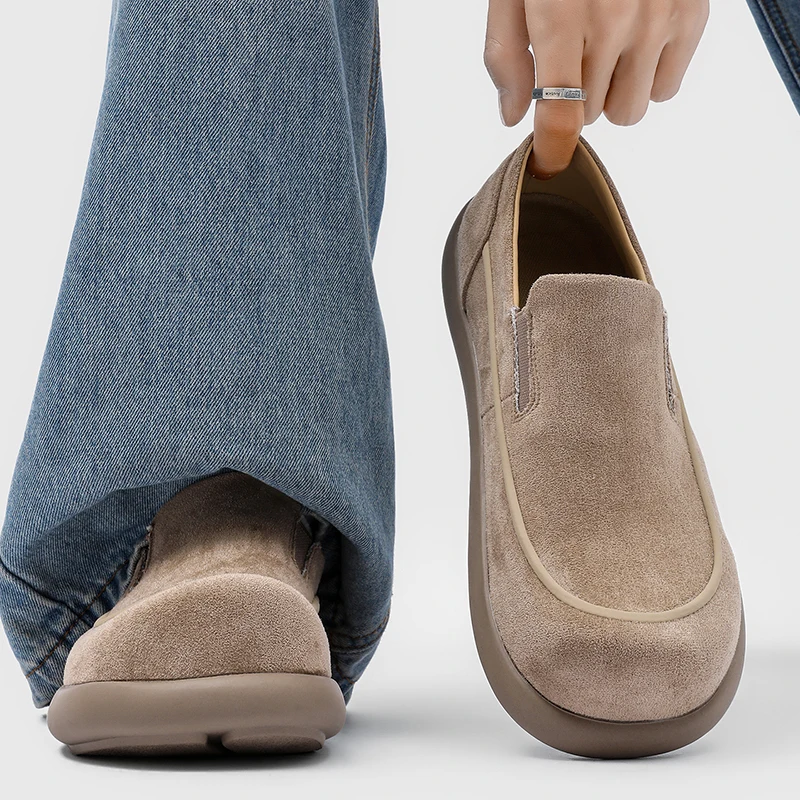 

Fashion Minimalist Design Mens Casual Loafers Luxury Brand Round Toe College Style Leather Shoes Outdoor Anti Slip Driving Shoes