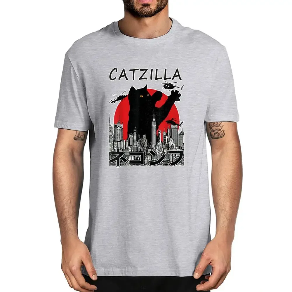 Unisex Catzilla Japanese Vintage Sunset Style Lover Gifts Vintage Men's 100% cotton T-Shirt women soft top tee Gift