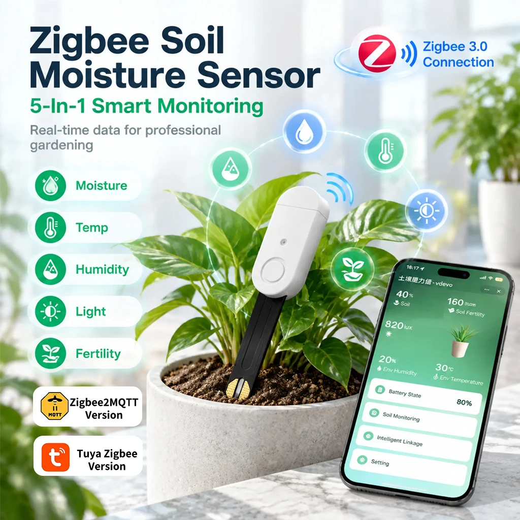 Zigbee 3.0 Soil Moisture Tester Horticultural Environmental Temperature Humidity Sensor Brightness Fertility Detector TUYA Z2M