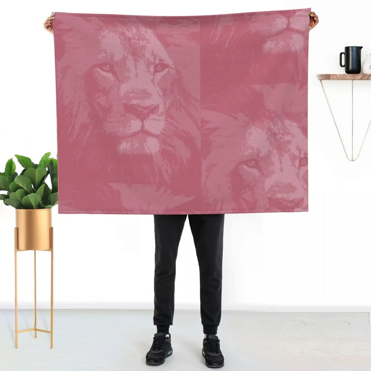 

Pink Lion Face Head Throw Blanket Soft Warm Blanket Gift for Grandparents