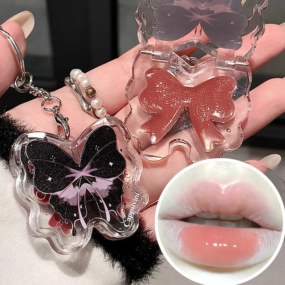 Butterfly Keychains Mirror Lip Gloss Moisturizer Liquid Lipstick Waterproof Long Lasting Jelly Lip Tint Korean Makeup Cosmetics