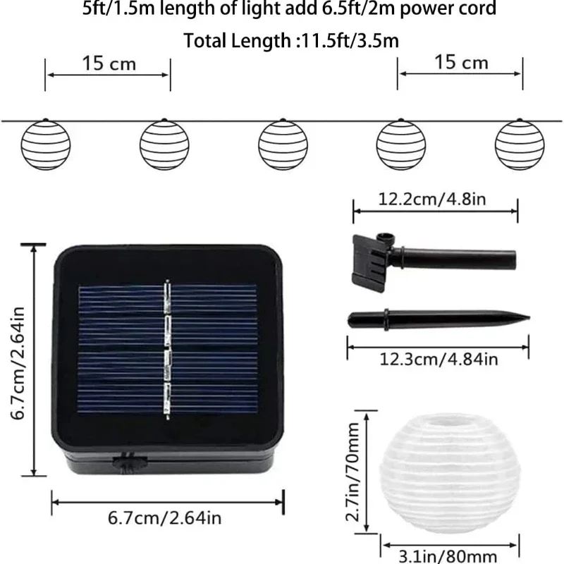 Impermeável Solar String Fairy Lights, guirlanda ao ar livre, luz do pátio, lâmpada de energia solar, luzes de Natal, decoração do jardim, 6.5m, 30