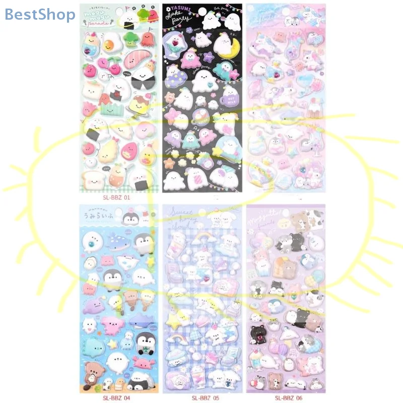 

2/6 Sheets Scrapbooking DIY Journal Cute Stationery Diary Decals Kawaii Sushi Animals Noctilucent Puffy 3D Stickers Gift