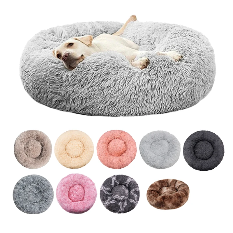 Rundes Hundebett, Winter, warmes Katzenbett, Plüschkorb für Hunde, waschbares Haustierbett für kleine, mittelgroße und große Hunde, Sofa für Katzen