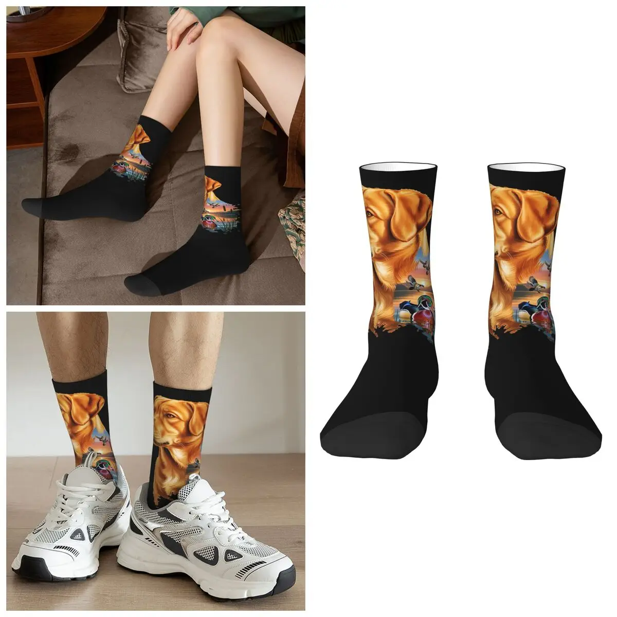 

Носки с изображением лисы, красного лабрадора и деревянной утки, впитывающие пот чулки в стиле Харадзюку, всесезонные длинные носки для мужчин и женщин, подарки