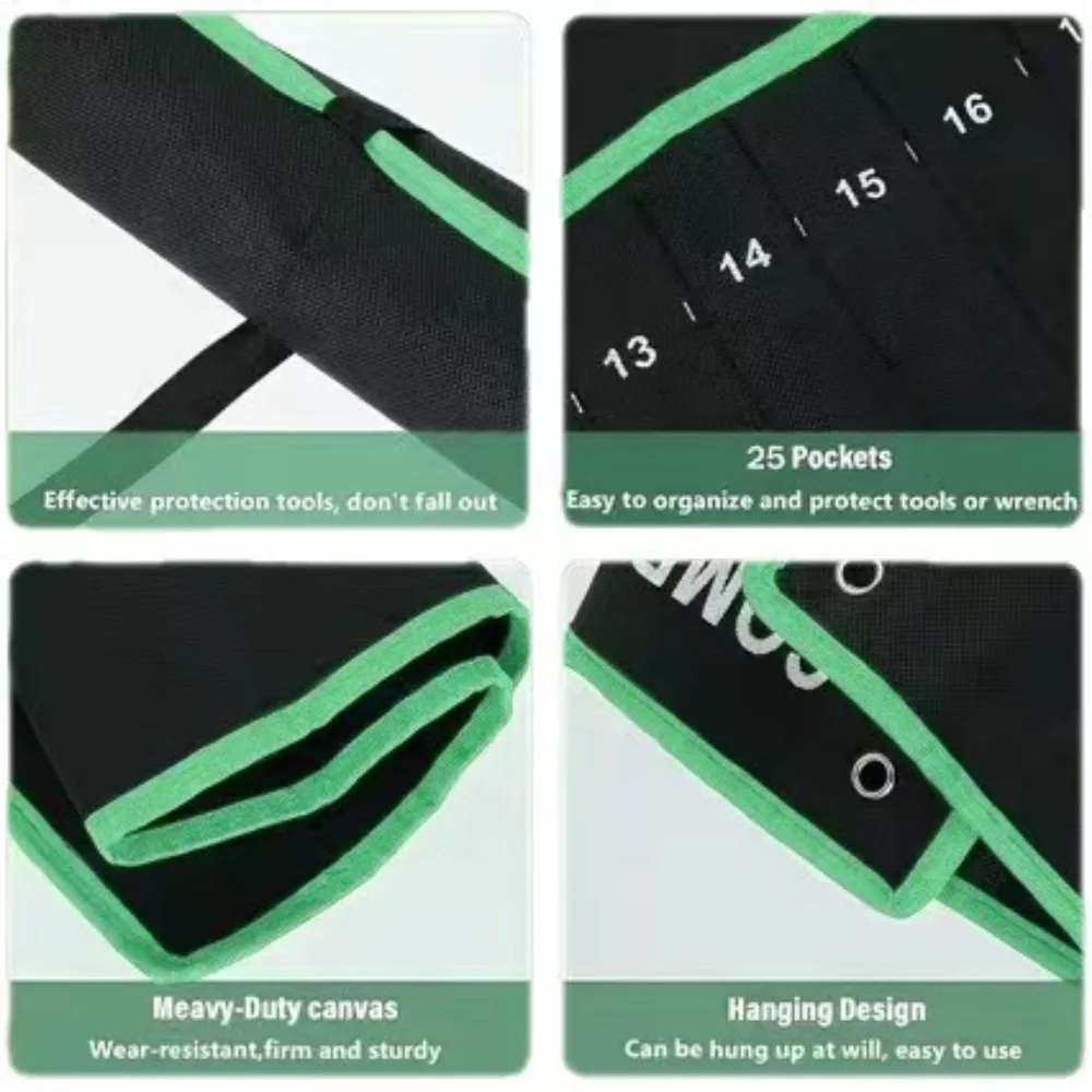 Portable Canvas Tool Roll Pouch 14 Slots Wrench Storage Bag Heavy‑Duty Hand Tools Carry Holder for Garage Repair