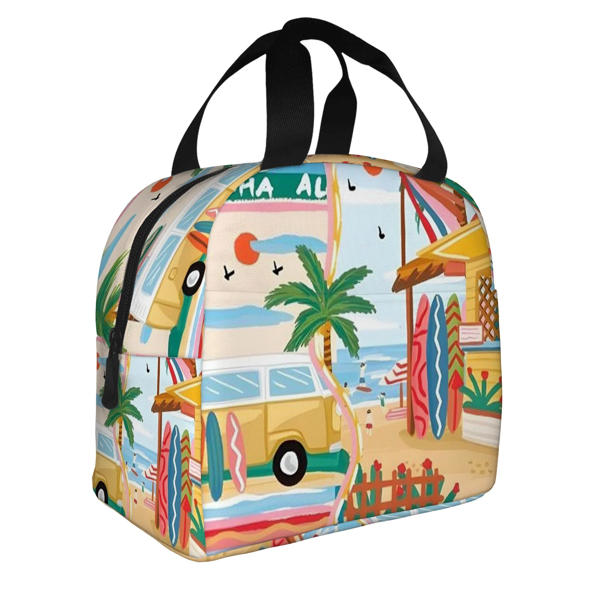 1pc Tropical Beach Scene Printed Thermal Insulated Bag, Oxford Cloth, Polyester, Aluminum Foil Composite, Non-Food Contact