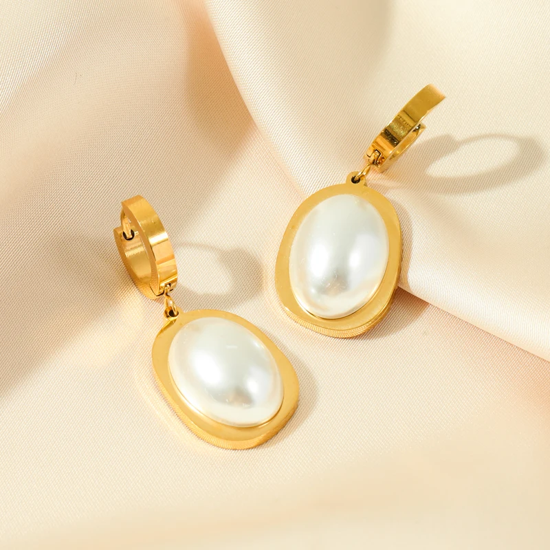 EILIECK 여성용 대형 타원형 진주 펜던트 귀걸이, 316L 스테인리스 스틸, 패션, 방수 이어 버클, 쥬얼리 선물, 파티