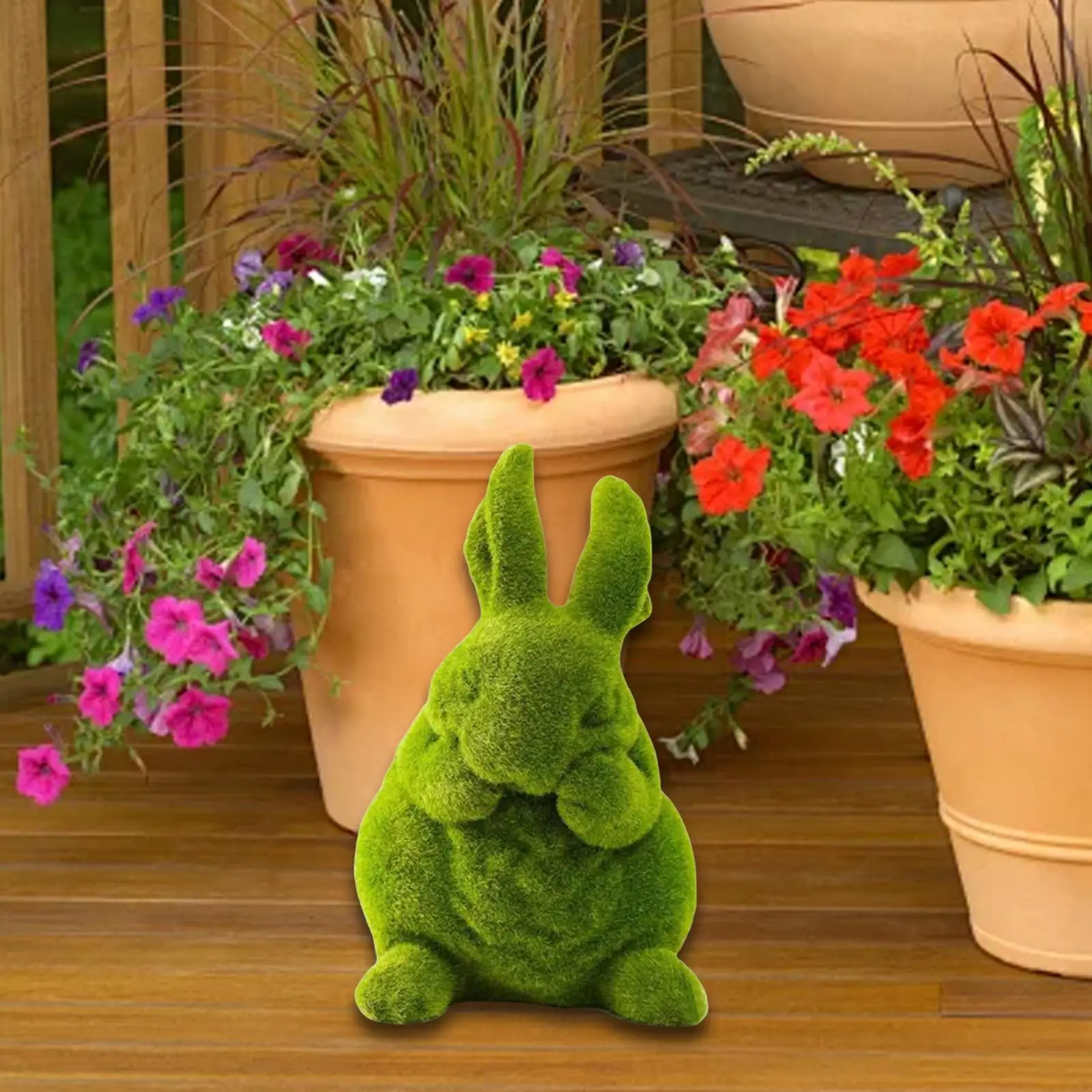 

Furry Flocked Rabbit Statue Crafts Garden Sculpture for Indoor Patio Outside