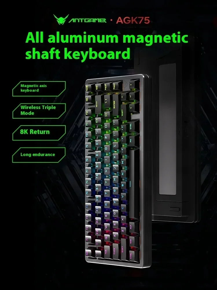 ANTGAMER AGK75 Magnetic Switch Keyboard 8k Aluminium Alloy RGB Tri Mode Wireless Gaming Keyboard Customized Pc Gamer Valorant