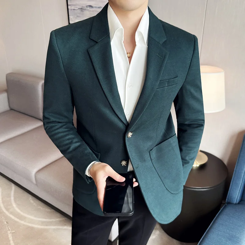 

New Men's Wool Blazer Male Wedding Suit Jacket High Quality Solid Business Casual Woolen Suit Jacket Men Clothing Coats 4XL-M