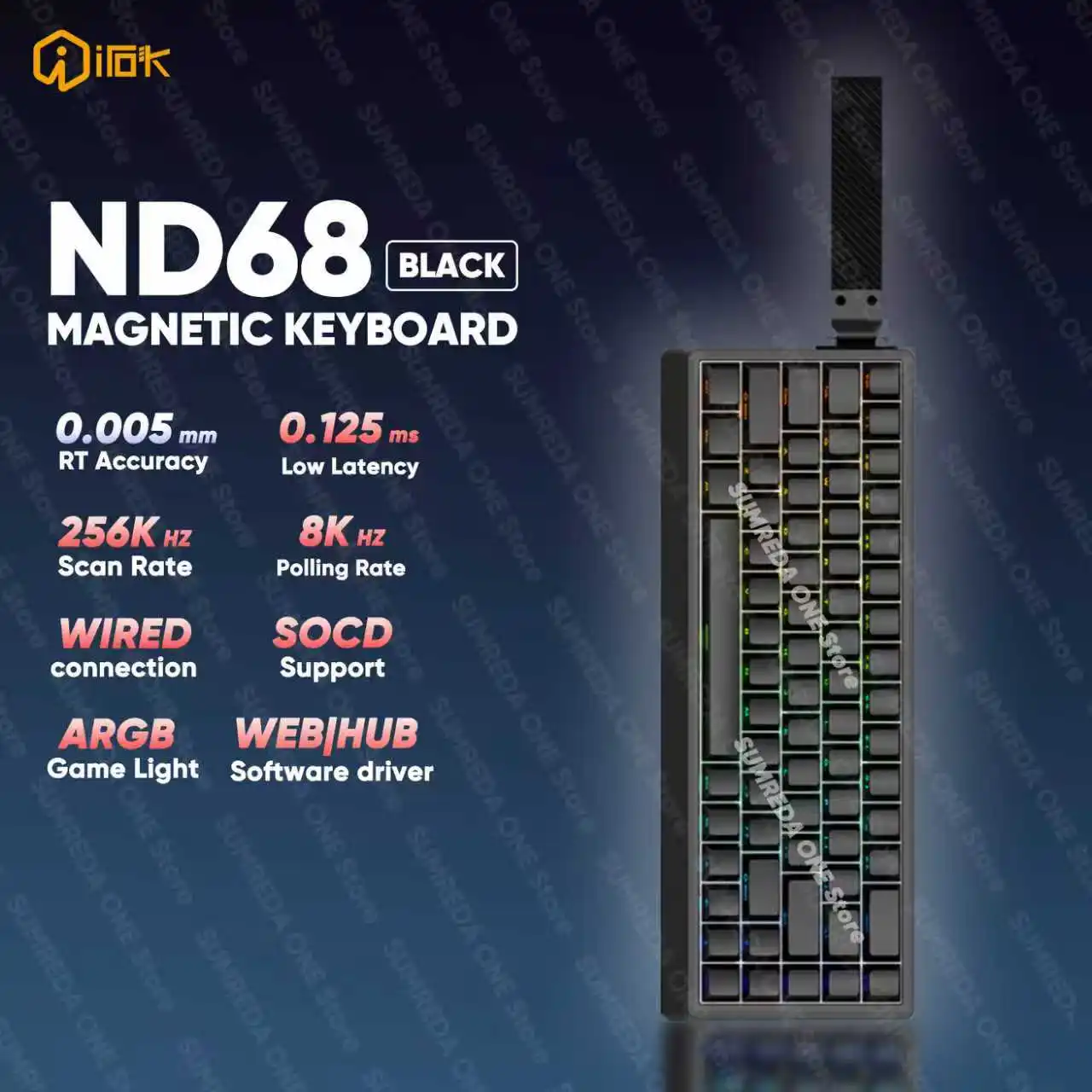 IROK ND68 ND68Pro Hall Effect المغناطيسي التبديل لوحة المفاتيح الميكانيكية 68% تخطيط RT0.001mm 8K RGB طوقا السلكية لوحة مفاتيح الألعاب الهدايا