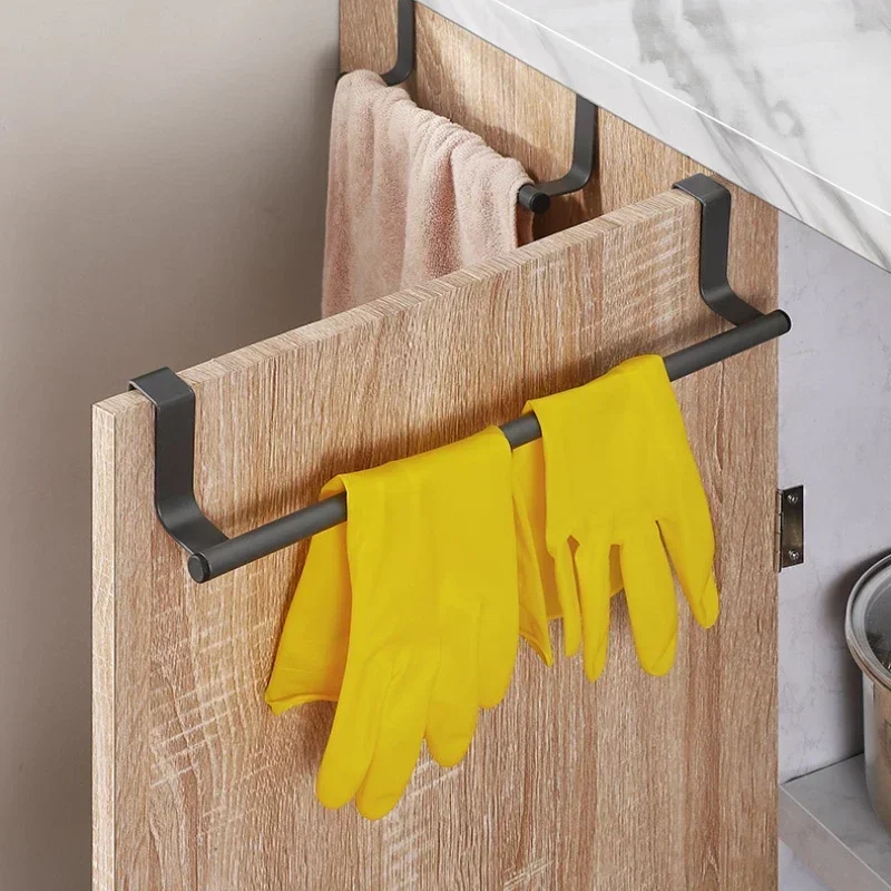 

2pcs Steel Metal Wire Towel Rod over Cabinet Towel Rack Punch-Free Bathroom Door Hanging Storage Organizer Rag Hanger