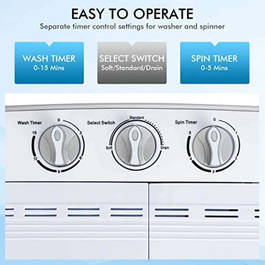 غسالة محمولة مدمجة بتصميم حوض مزدوج للاستخدام المنزلي والشقة والمركبات الترفيهية: 13 رطلًا السعة الإجمالية 8 رطل غسيل + 5 رطل