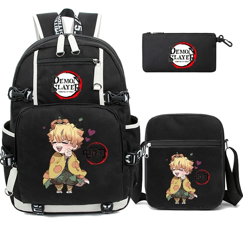 3Pcs/set Kamado Nezuko Demon Slayer Anime Cosplay Unisex Students School Bag Backpack Cartoon Bookbag Laptop Travel Rucksack