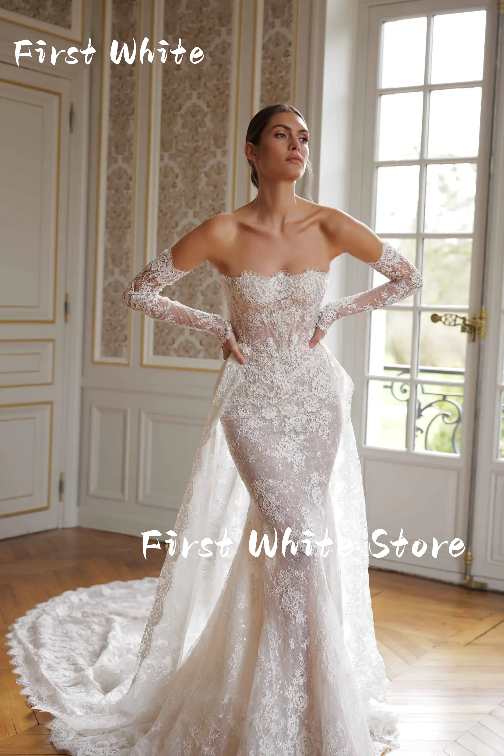 Vintage Lace Mermaid Boat Neck Wedding Breathtaking Off Shoulder Long Sleeves Bridal Gowns Dress Customized Vestido De Novia