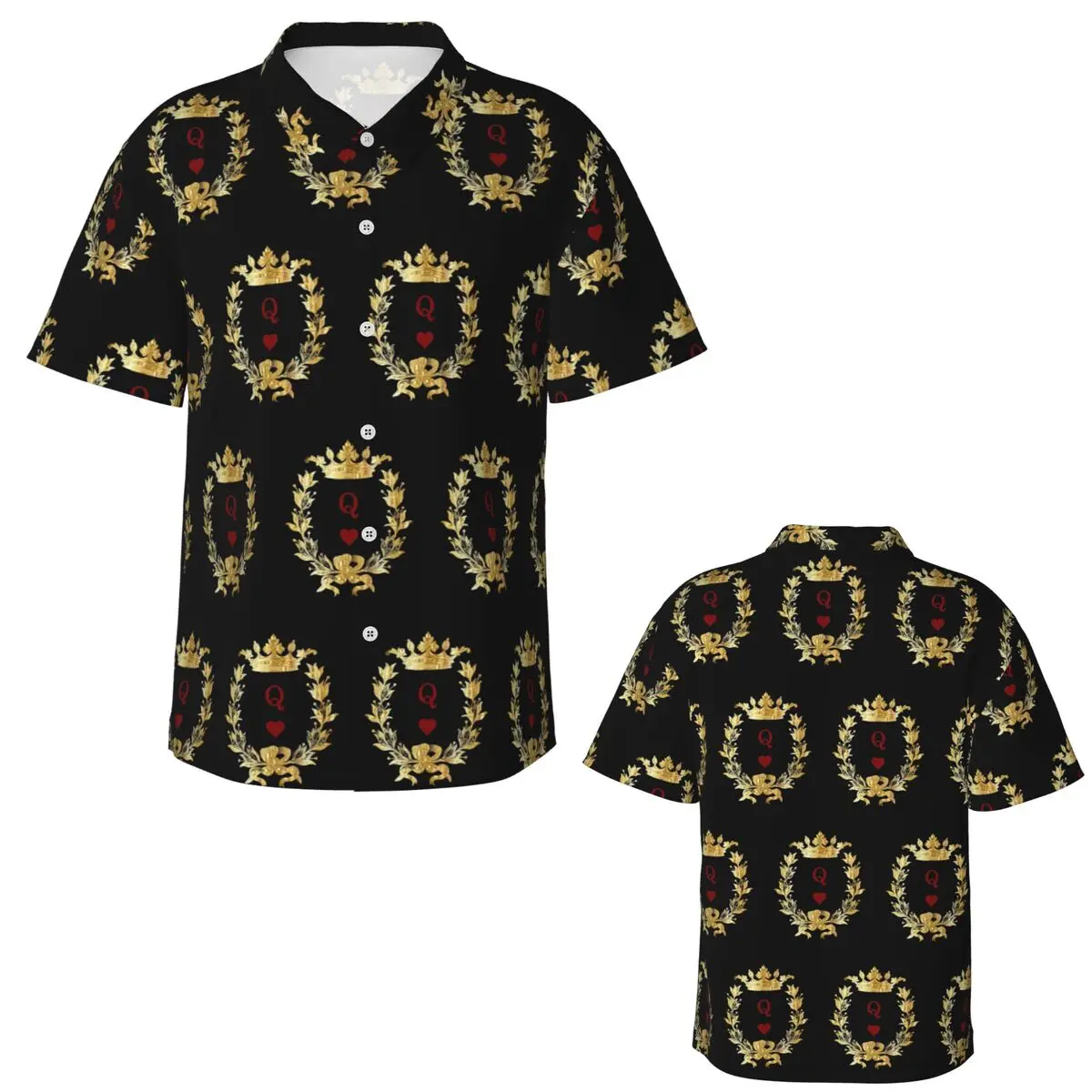 Queen Of Hearts Hawaiian Shirts Casual Men Short Sleeve Shirt for Summer Beach Men's Lapel Tops
