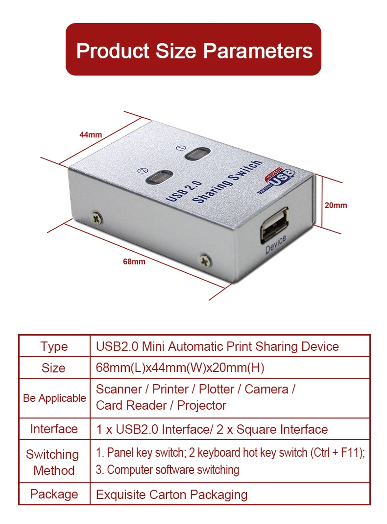 Commutateur d'imprimante AMS-S2P1-J USB2.0 dispositif de partage 2 en 1 adaptateur d'imprimante pour ordinateur portable 2 en 1 convertisseur d'imprimante