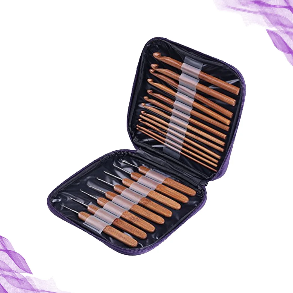 

20pcs Bamboo Wood Crochet Hooks Non-Slip Ergonomic Handles For Knitting Sweater Hat Gloves Weaving Supplies Crochet Tools