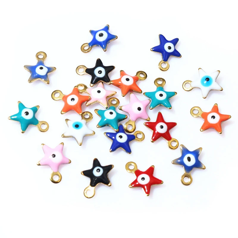 20pcs 10x8.5mm 에나멜 이블 아이즈 스타 매력 펜던트 스테인레스 스틸 DIY 쥬얼리 액세서리 바인딩 팔찌 귀걸이