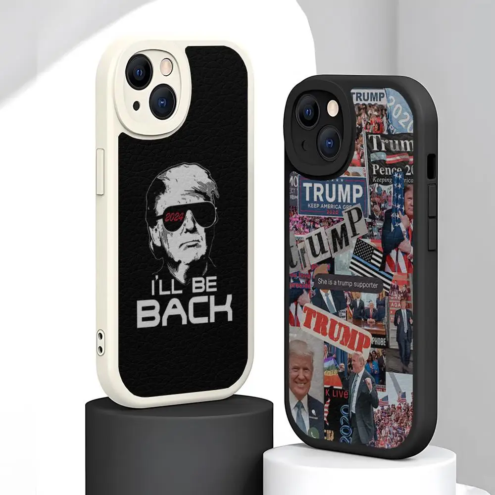 Trump 2024 Phone Case Lambskin For Iphone 15 14 Pro Max 11 13 12  Mini X Xr Xs 8 6 7 Puls Se Luxury Mobile Cover