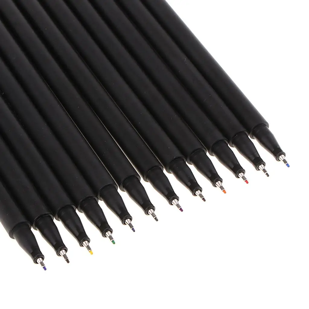 12Pcs Fineliners Water Based Pens Kids Children Drwaing Diary Scrapbooking