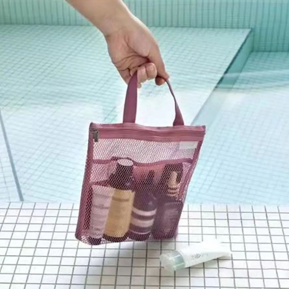 New Quick Dry Mesh Shower Bag with Zipper Ultra Light Cosmetic Bag Hanging Toilet Bag Bathroom