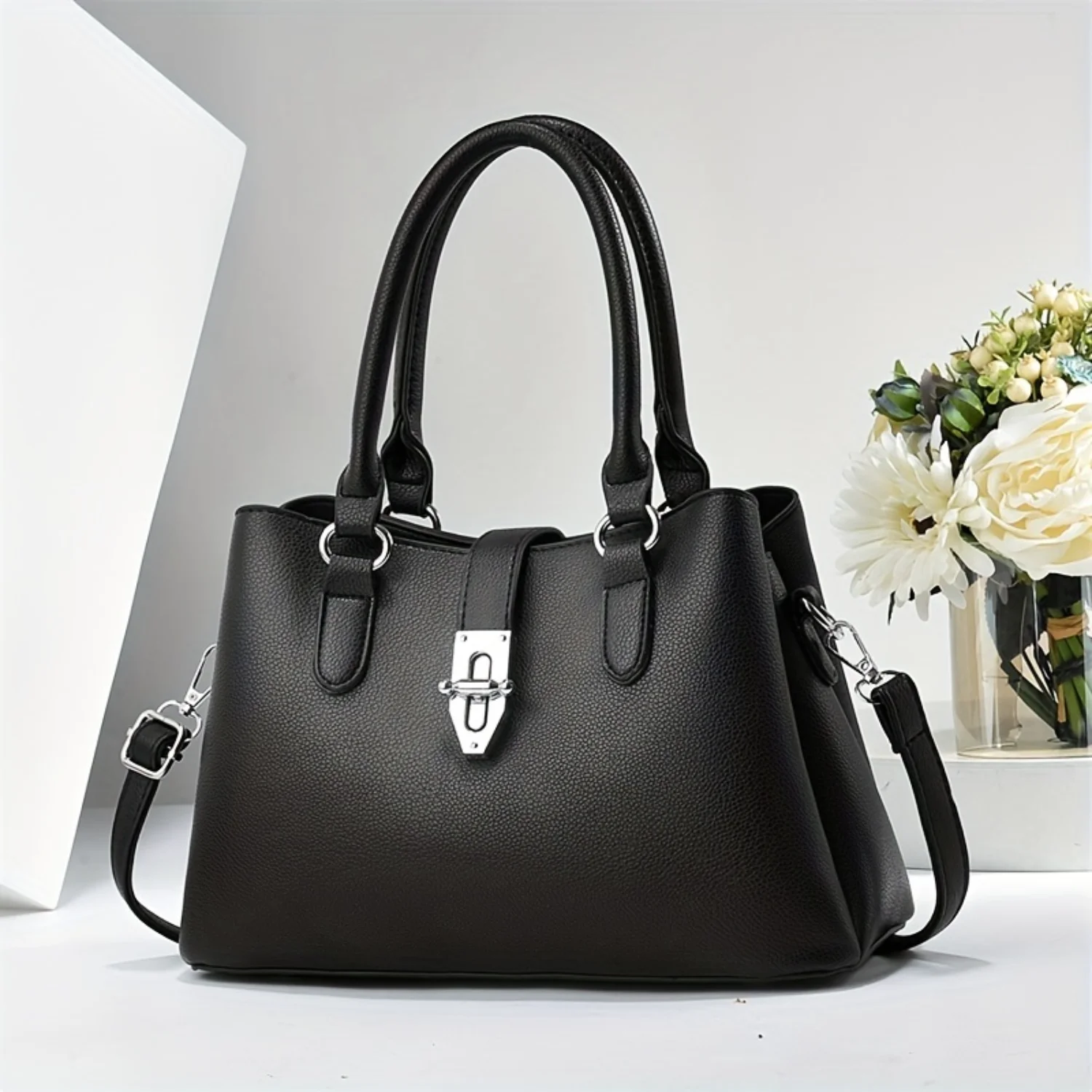 

Elegant Solid Color Handbag, Luxury Buckle Tote Bag, Fashion Crossbody Bag, Purse For Women