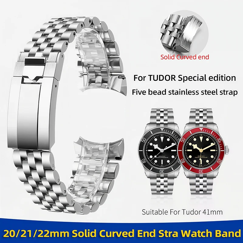 20/21/22mm Jubilee Edelstahl-Uhrenarmband mit massivem, gebogenem Ende für Tudor Heritage Chrono 41mm M7941A 79360N Uhrenarmband