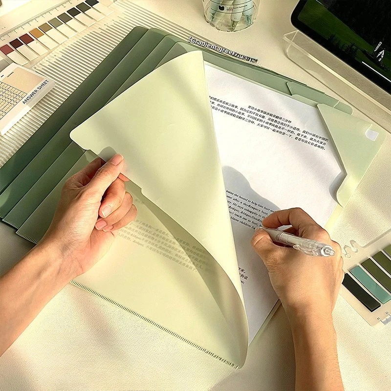 New A4 Flap Folder Gradual Change Color System L-shaped Large Opening Test Paper Data Storage Folder Large Capacity for Students