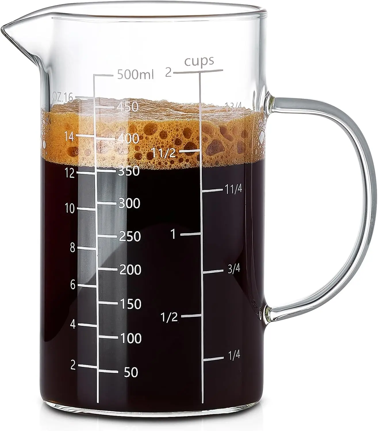 

500ml High Borosilicate Glass Measuring Cup with V-Spout, OZ/ML/Cup Scales for Kitchen Use