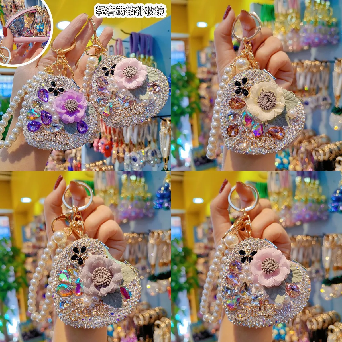 Creative Rhinestone Heart Compact Mirror for Makeup Touch-ups – Fashionable Portable Vanity Mirror for Handbags, Gift for