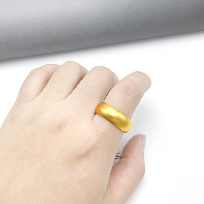 تقليد 24K الذهب الحقيقي مغلق الدائري الرجال القديمة عادي الوجه الدائري واسعة 10 مللي متر الذهب مطلي زوجين خواتم العصرية الإناث أبدا تتلاشى