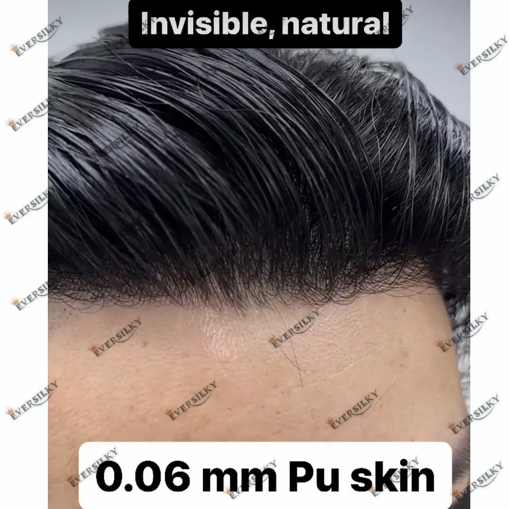 

Undetected Thin Skin PU Base Men's Toupee Human Hair Natural Hairline Vloop 0.06-0.08mm Male Hair Capillary Prosthesis System