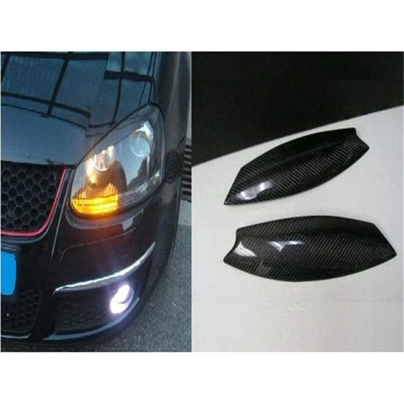 2Pcs/Lot Carbon Fiber Headlights Eyebrow Eyelids Chrome Trim Cover For GOLF MK5 R32 2005-2007