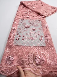 African Tulle Lace Fabric 5 Yards High Quality Nigerian Sequins Tulle Lace Fabric For Sew Wedding Dress Women Diy Cloth F3733