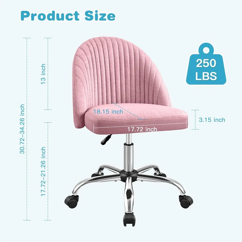 Office Chair Armless Cute Desk Chair Modern Adjustable Swivel Padded Fabric Vanity Task Computer Chair Home Office Desk Chairs