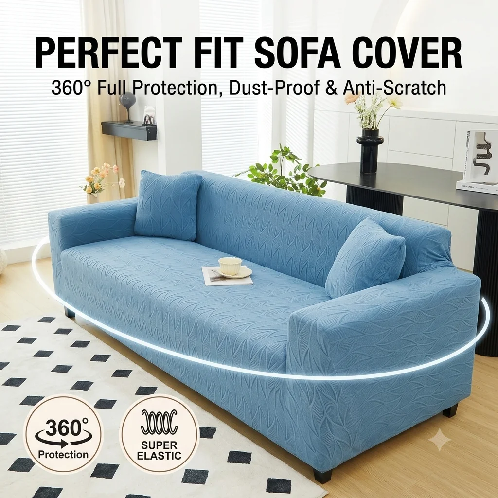 Elastic Sofa Cover for Living Room Jacquard Velvet All-inclusive Couch Cover Anti-Dust Pet Protector Slipcover 1/2/3/4 Seater