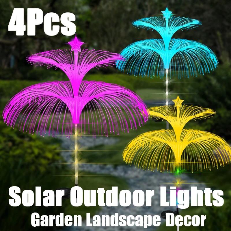 

4Pcs Solar Lights Outdoors LED Courtyard Landscape Atmosphere Garden Lawn Sun Table Festival Decoration New Jellyfish Lawn Lamps