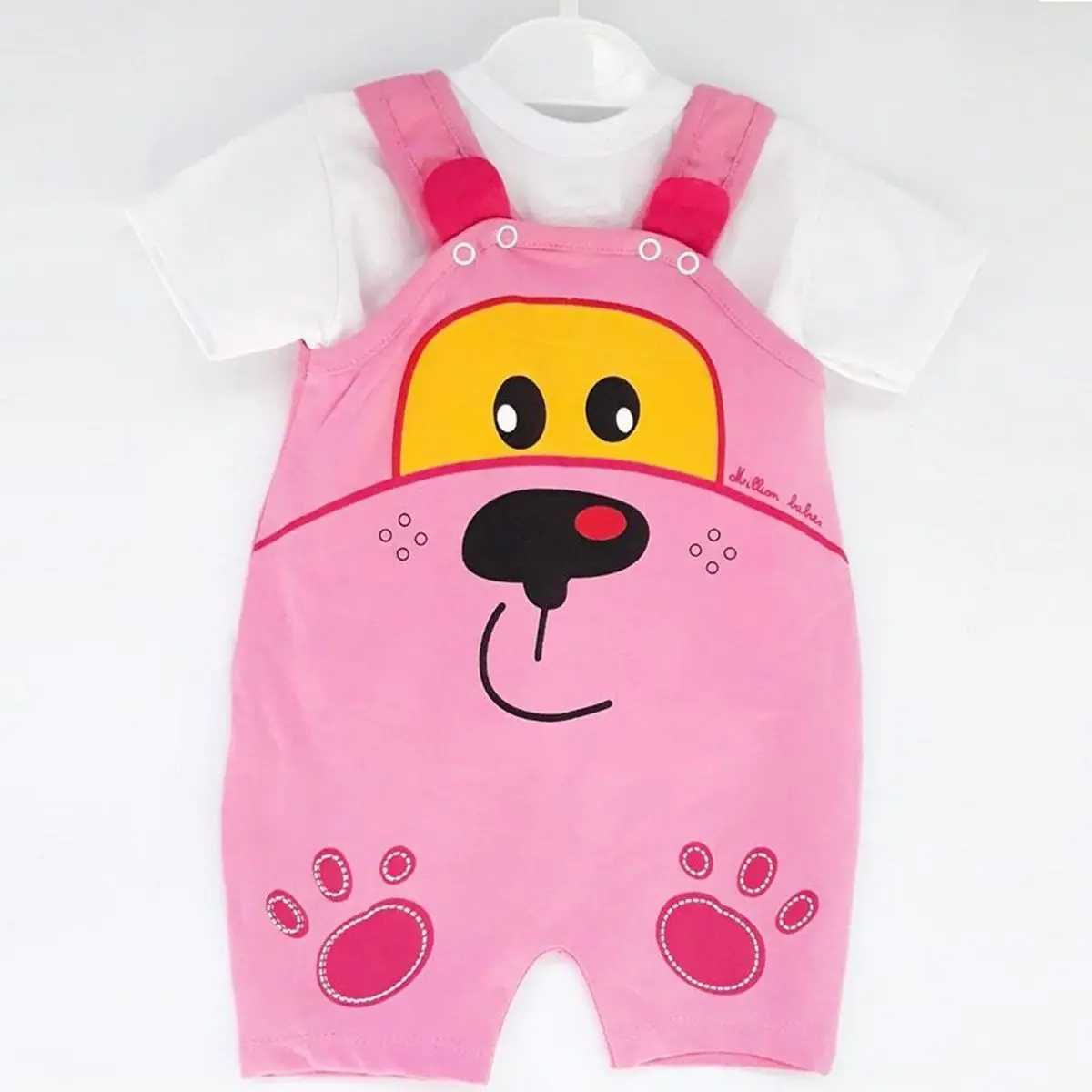 Dog patterned Badili gardener baby rompers-pink