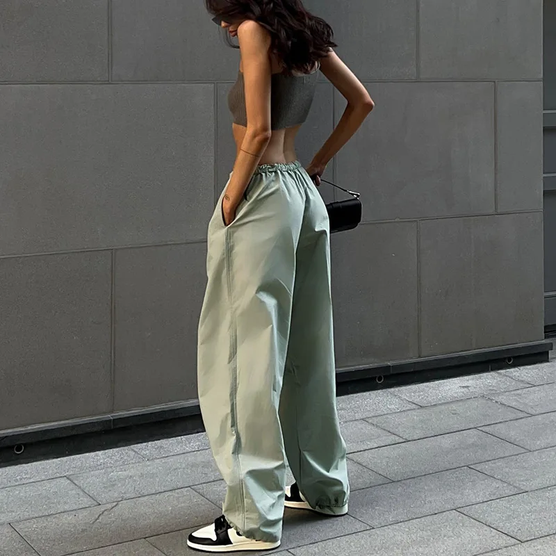 

Drawstring Waist Straight Trousers Casual Workwear Pants High Waist Long Pants Women's Loose Fit Comfortable Drawstring Trousers