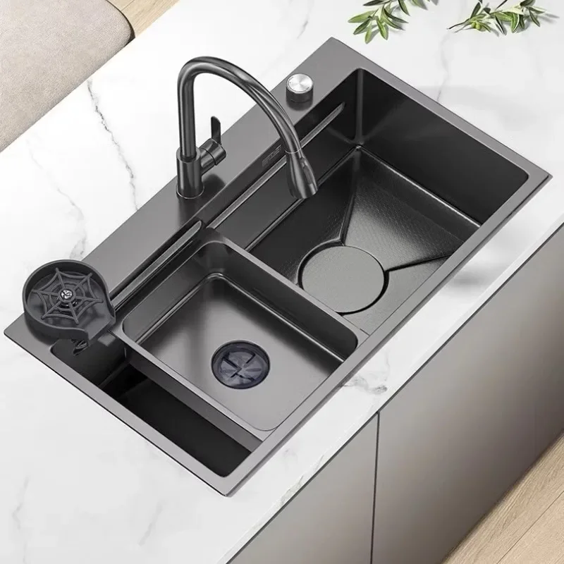 Grey Kitchen Sink 304 Stainless Steel Single Bowl Thickened Family Use Large Basin Ideal for Washing Dishes and Vegetables