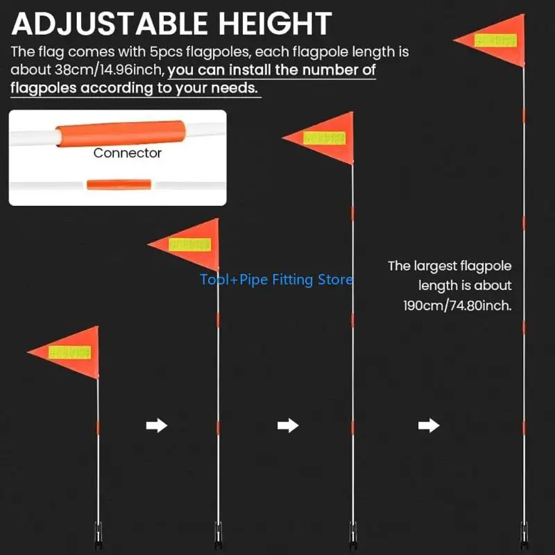 F92B 6 ft Adjustable Safety Flag For Bicycles Camp Tents High Visibility Reflective