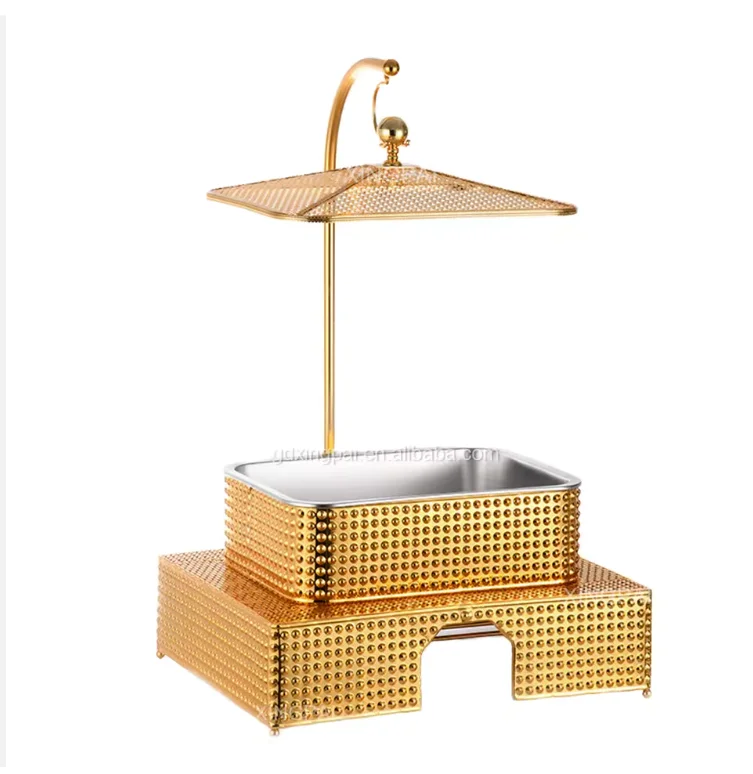 Square Stainless Steel Alcohol Stove Lid Gold Alcohol Pot Buffet Chafing Dish