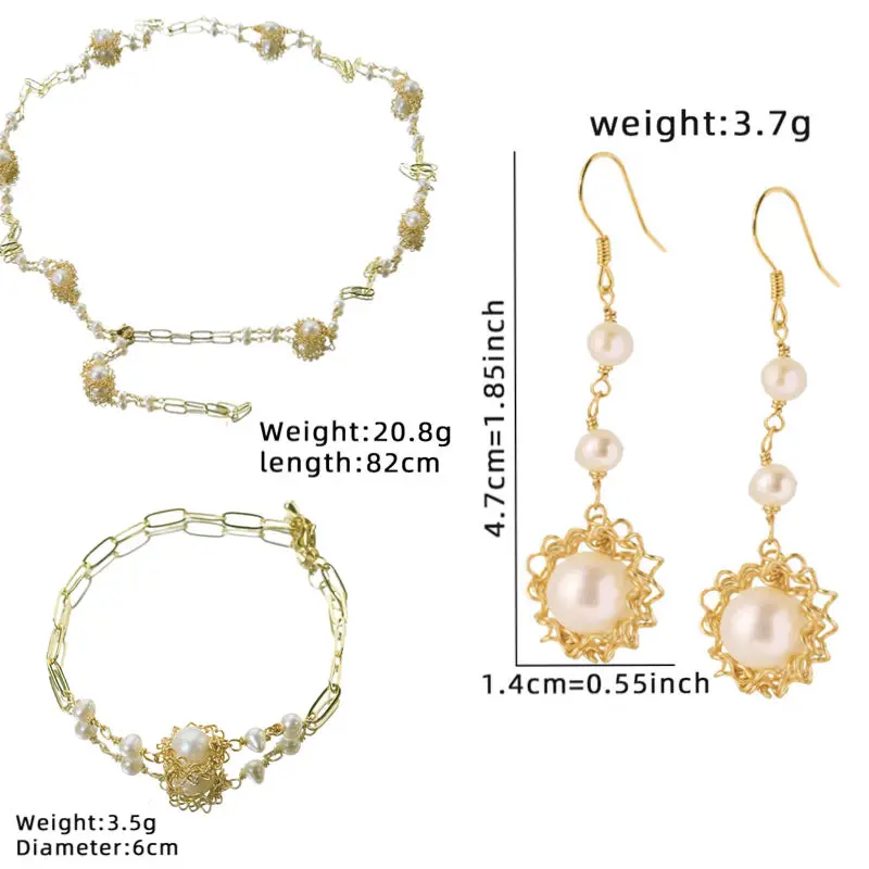 لؤلؤ المياه العذبة الطبيعية زهرة ثلاث قطع مجموعة تصميم فاخر أقراط قلادة سوار هدية مأدبة الزفاف GS0217 #6