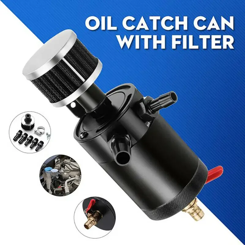 Universal Auto Billet Aluminum Oil Catch Can Tank 2 Ports 3/8